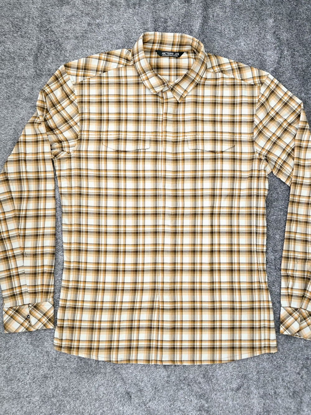 Arc'teryx Gryson LS Shirt Men's Plaid Flannel Snap Front in White & Brown XL EUC